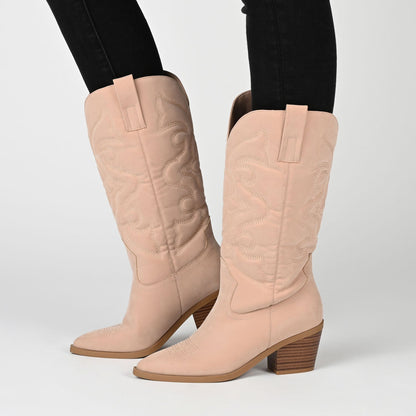 Journee CHANTRY COWGIRL BOOTS IN VEGAN LEATHER - Blush PU