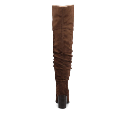 Journee KAISON THIGH HIGH BOOTS IN FAUX SUEDE - Chocolate Suede