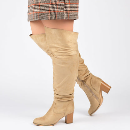 Journee KAISON THIGH HIGH BOOTS IN FAUX SUEDE - Stone Faux Suede