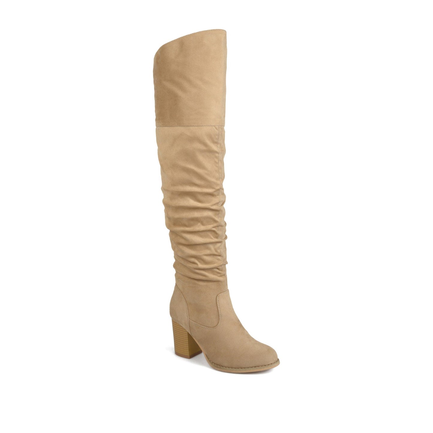 Journee KAISON THIGH HIGH BOOTS IN FAUX SUEDE - Stone Faux Suede