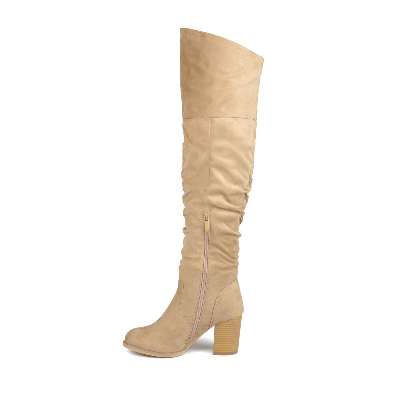 Journee KAISON THIGH HIGH BOOTS IN FAUX SUEDE - Stone Faux Suede
