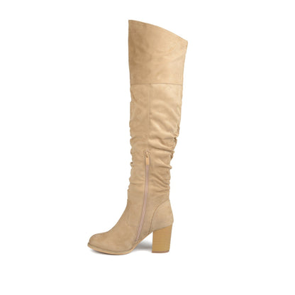 Journee KAISON THIGH HIGH BOOTS IN FAUX SUEDE - Stone Faux Suede