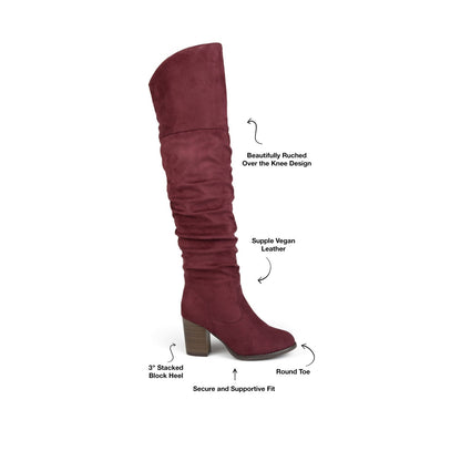 Journee KAISON THIGH HIGH BOOTS IN FAUX SUEDE - Wine Faux Suede