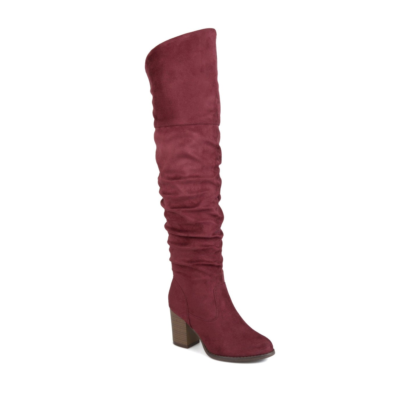 Journee KAISON THIGH HIGH BOOTS IN FAUX SUEDE - Wine Faux Suede
