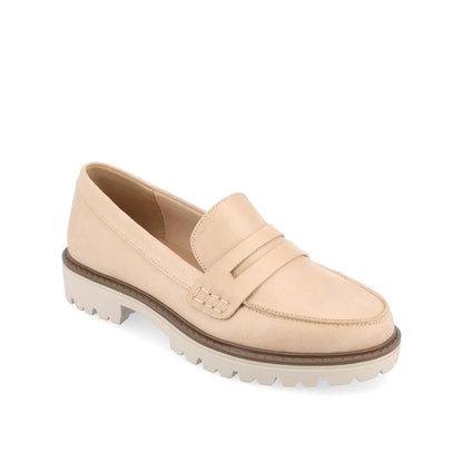 Journee KENLY FAUX SUEDE LOAFER FLATS IN WIDE - Stone Faux Suede