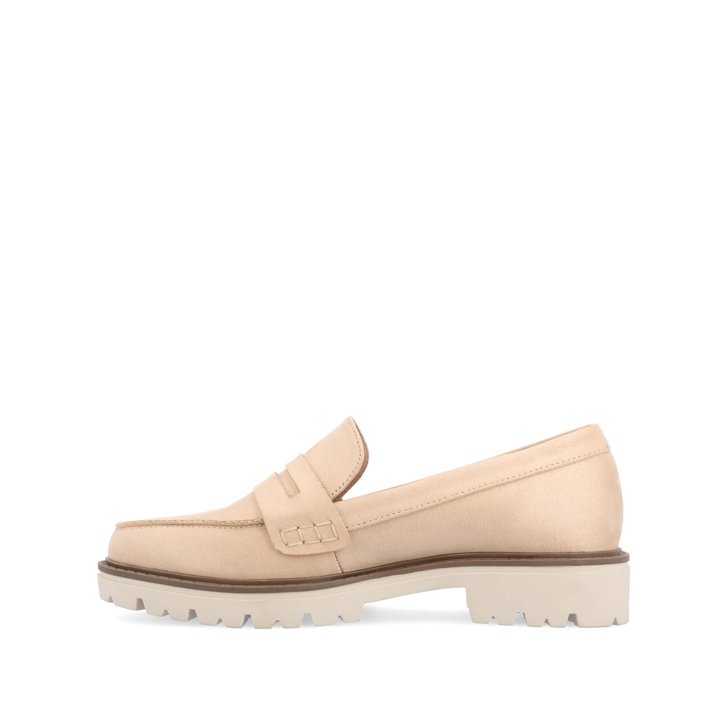 Journee KENLY FAUX SUEDE LOAFER FLATS IN WIDE - Stone Faux Suede