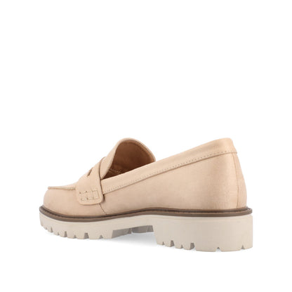 Journee KENLY FAUX SUEDE LOAFER FLATS IN WIDE - Stone Faux Suede