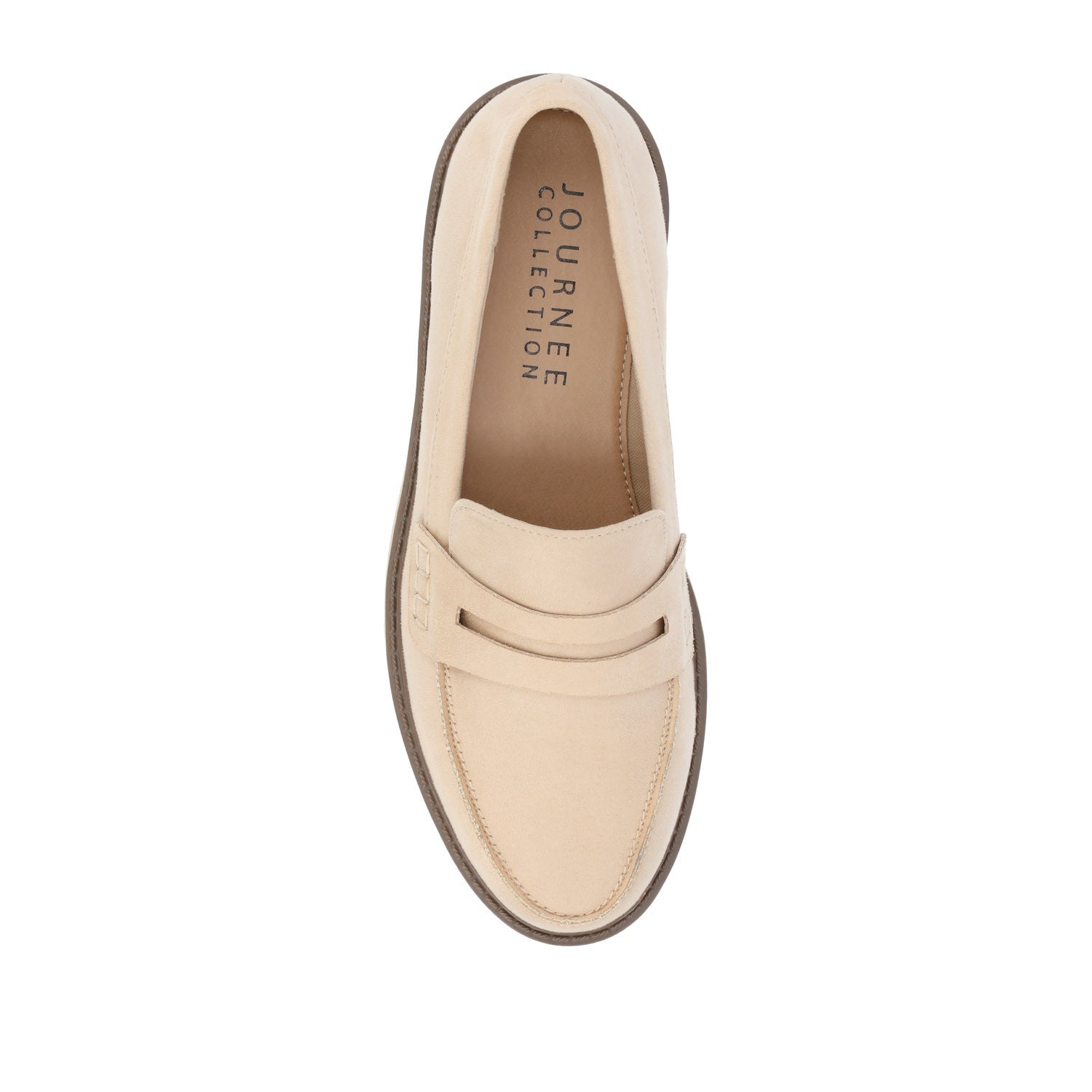 Journee KENLY FAUX SUEDE LOAFER FLATS IN WIDE - Stone Faux Suede
