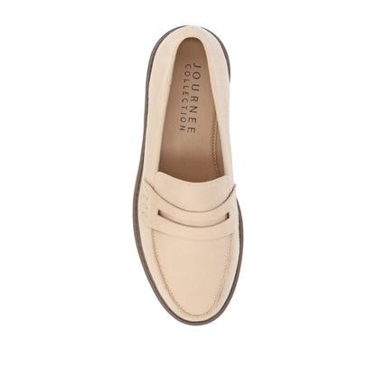 Journee KENLY FAUX SUEDE LOAFER FLATS IN WIDE - Stone Faux Suede