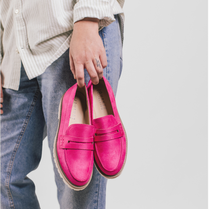 Journee KENLY FAUX SUEDE LOAFER FLATS IN WIDE - Pink Faux Suede