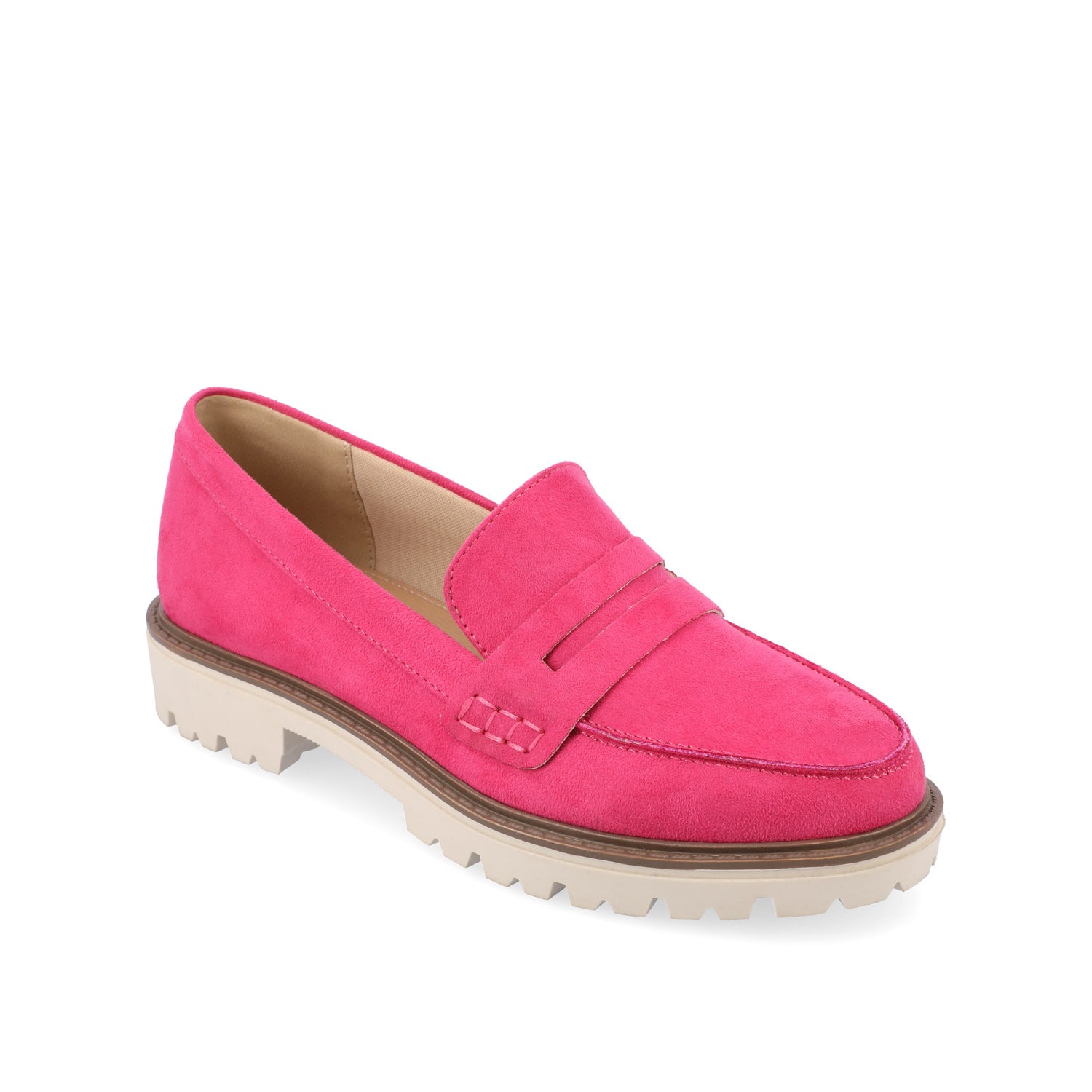 Journee KENLY FAUX SUEDE LOAFER FLATS IN WIDE - Pink Faux Suede