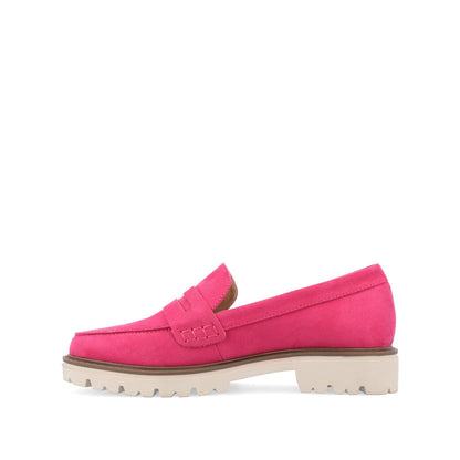 Journee KENLY FAUX SUEDE LOAFER FLATS IN WIDE - Pink Faux Suede