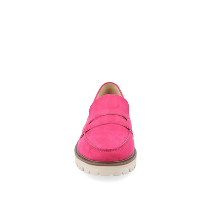 Journee KENLY FAUX SUEDE LOAFER FLATS IN WIDE - Pink Faux Suede