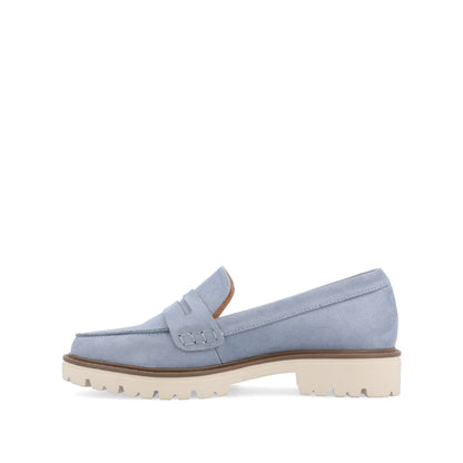Journee KENLY FAUX SUEDE LOAFER FLATS IN WIDE - Light Blue Faux Suede