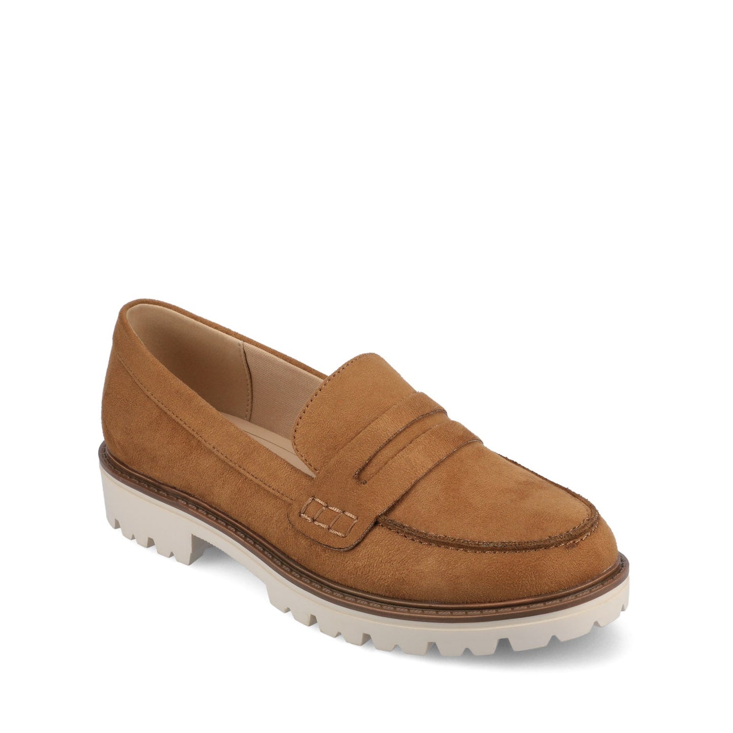 Journee KENLY FAUX SUEDE LOAFER FLATS IN WIDE - Tan Faux Suede