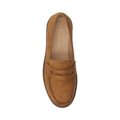 Journee KENLY FAUX SUEDE LOAFER FLATS IN WIDE - Tan Faux Suede
