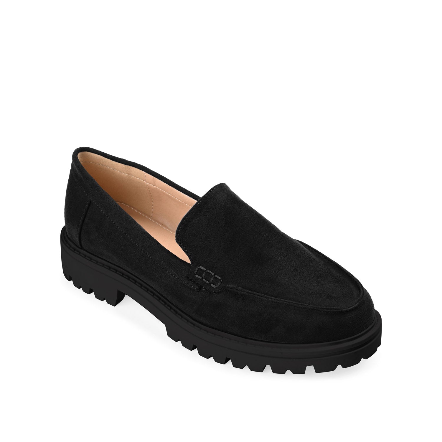 Journee ERIKA FAUX SUEDE LOAFER FLAT IN WIDE - Black Faux Suede
