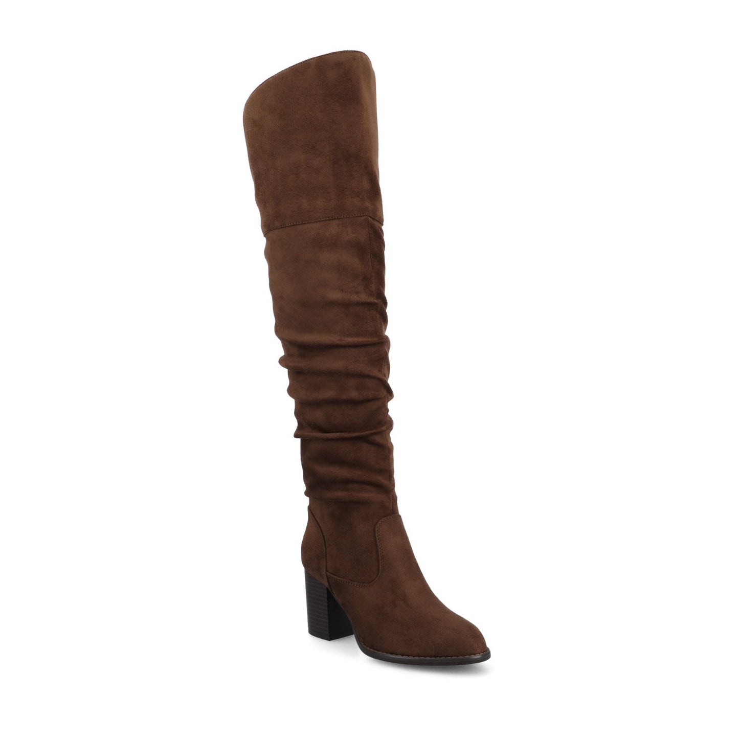 Journee KAISON THIGH HIGH BOOTS IN WIDE CALF - Chocolate Suede