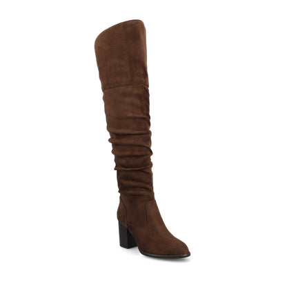 Journee KAISON THIGH HIGH BOOTS IN WIDE CALF - Chocolate Suede
