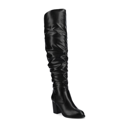 Journee KAISON THIGH HIGH BOOTS IN WIDE CALF - Black PU