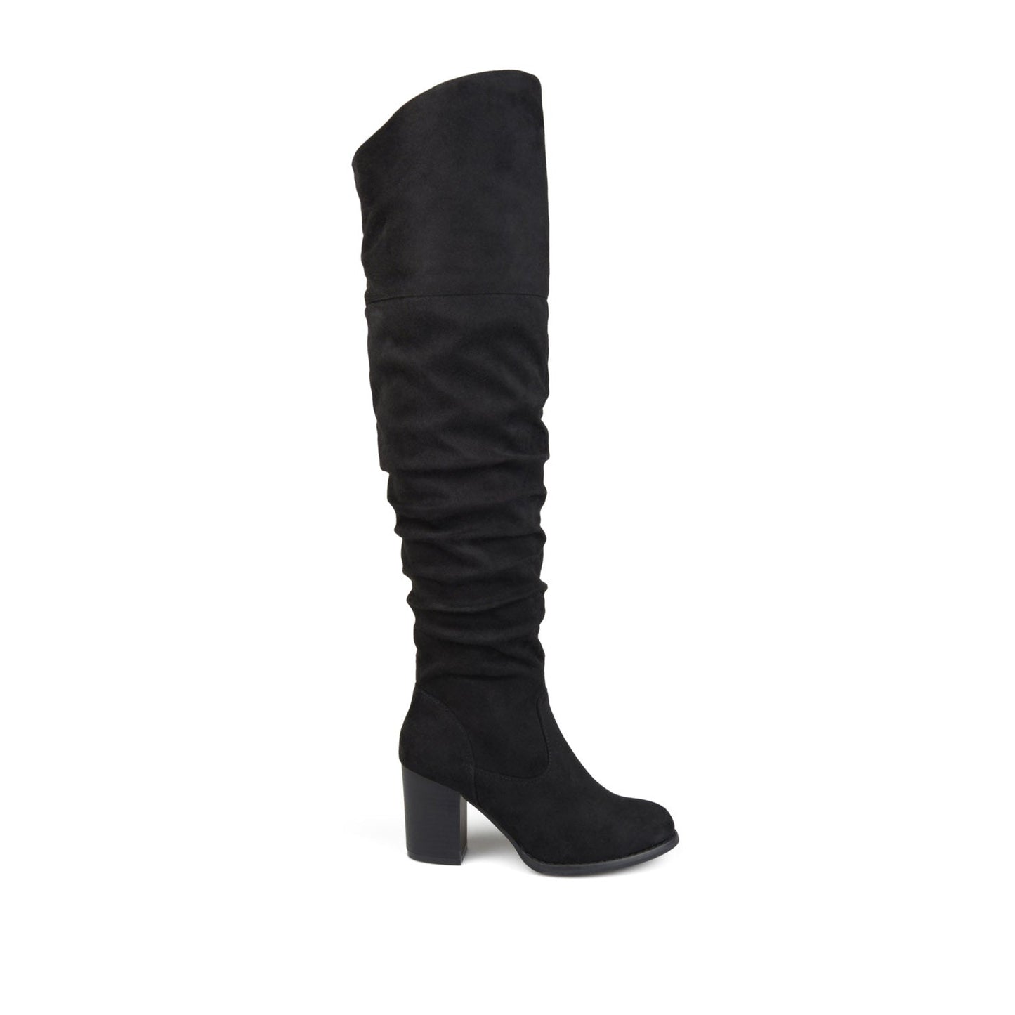 Journee KAISON THIGH HIGH BOOTS IN WIDE CALF - Black Faux Suede
