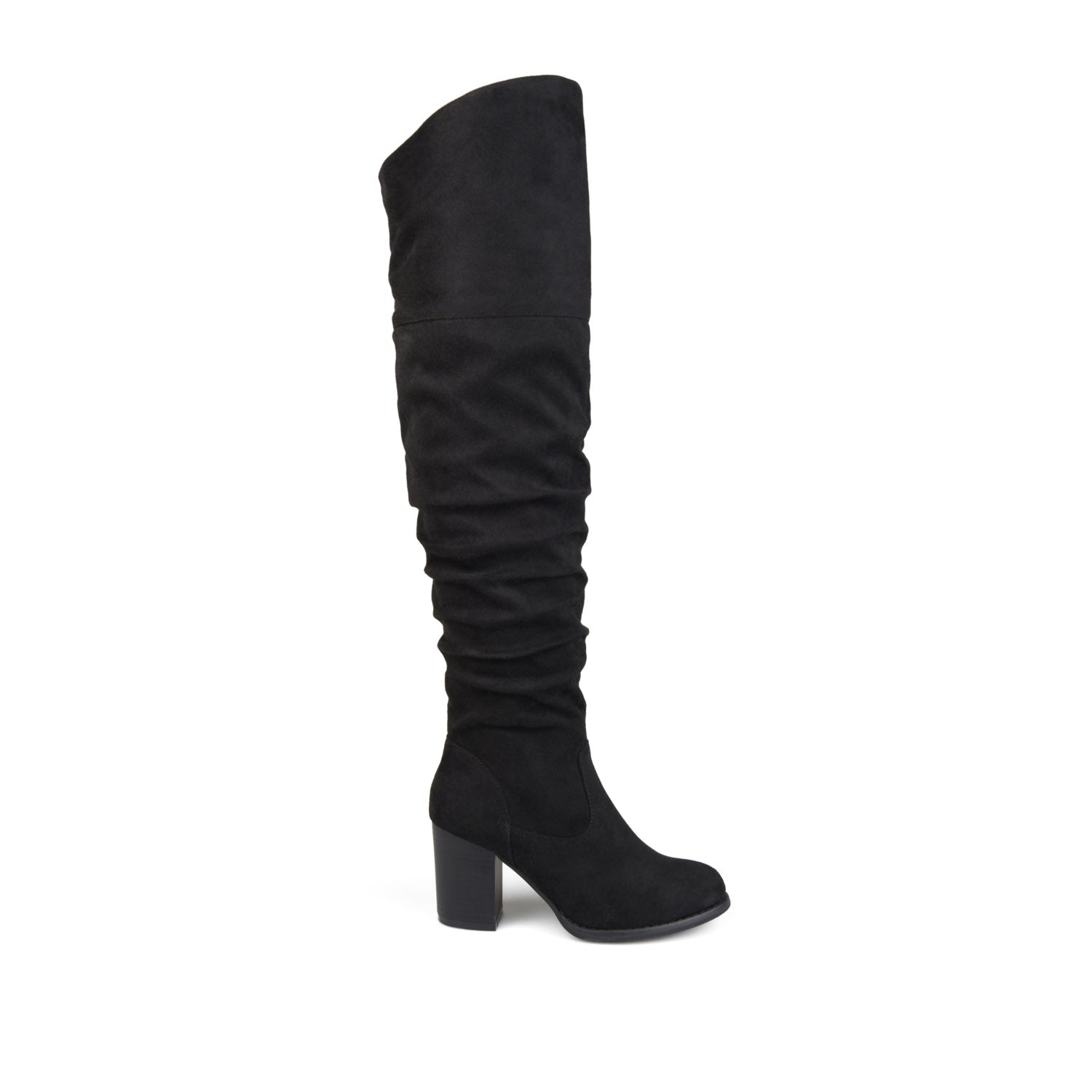 Journee KAISON THIGH HIGH BOOTS IN WIDE CALF - Black Faux Suede