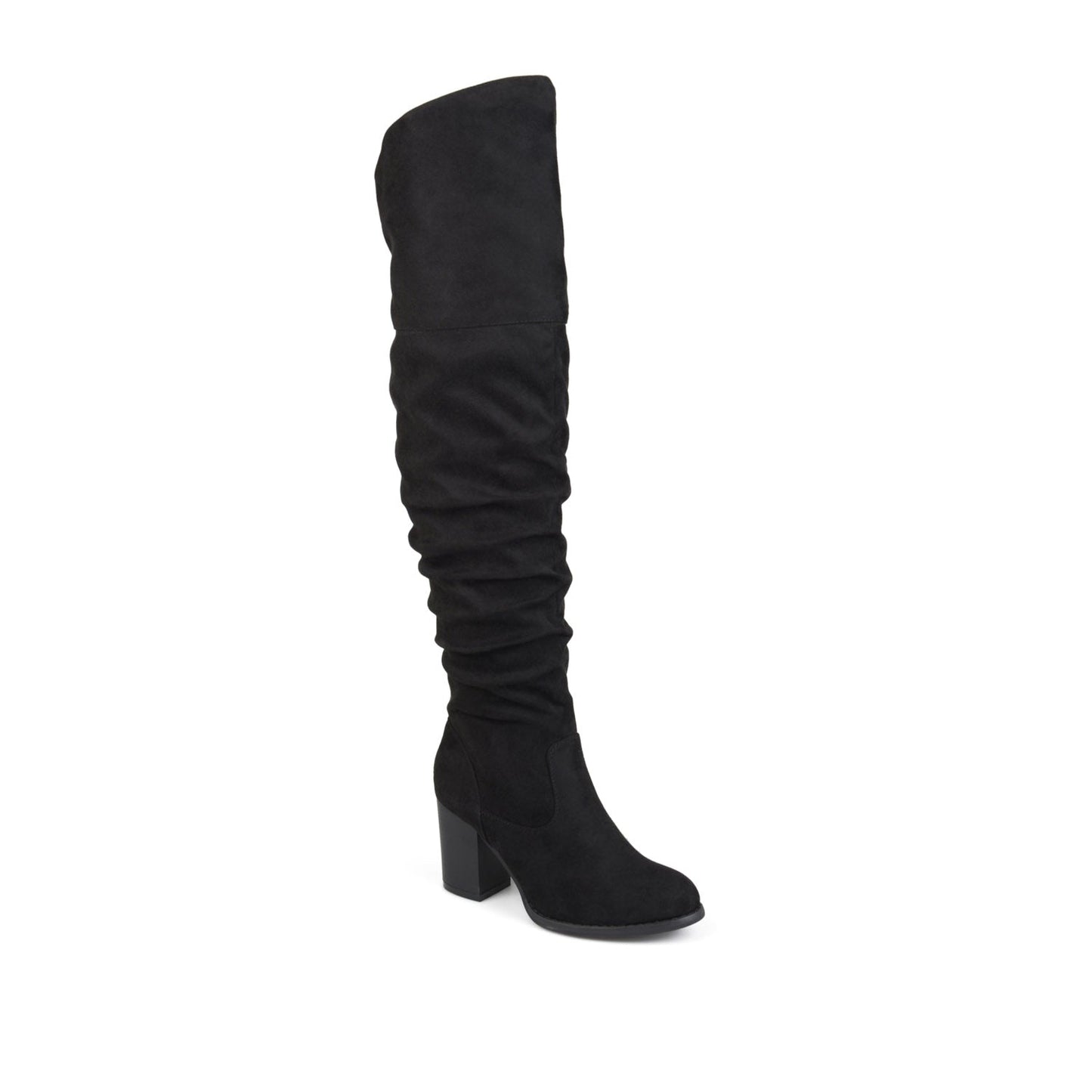 Journee KAISON THIGH HIGH BOOTS IN WIDE CALF - Black Faux Suede