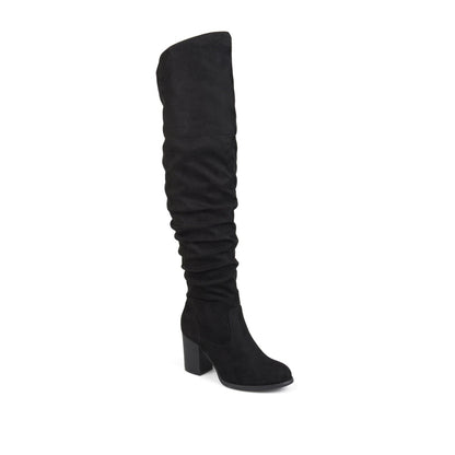 Journee KAISON THIGH HIGH BOOTS IN WIDE CALF - Black Faux Suede