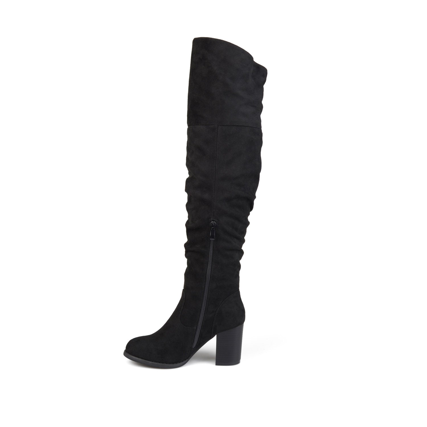 Journee KAISON THIGH HIGH BOOTS IN WIDE CALF - Black Faux Suede