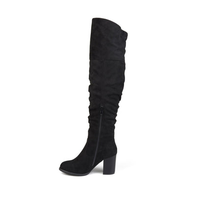Journee KAISON THIGH HIGH BOOTS IN WIDE CALF - Black Faux Suede