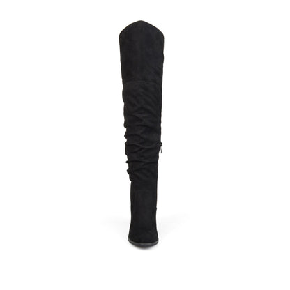 Journee KAISON THIGH HIGH BOOTS IN WIDE CALF - Black Faux Suede
