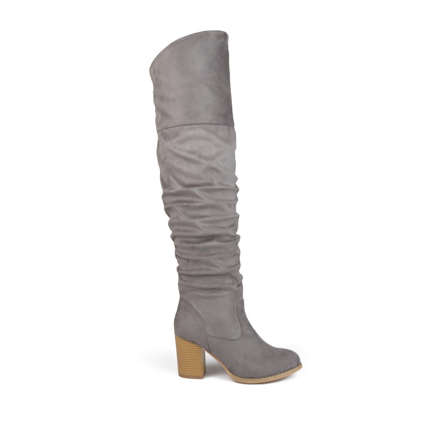 Journee KAISON THIGH HIGH BOOTS IN WIDE CALF - Grey Faux Suede