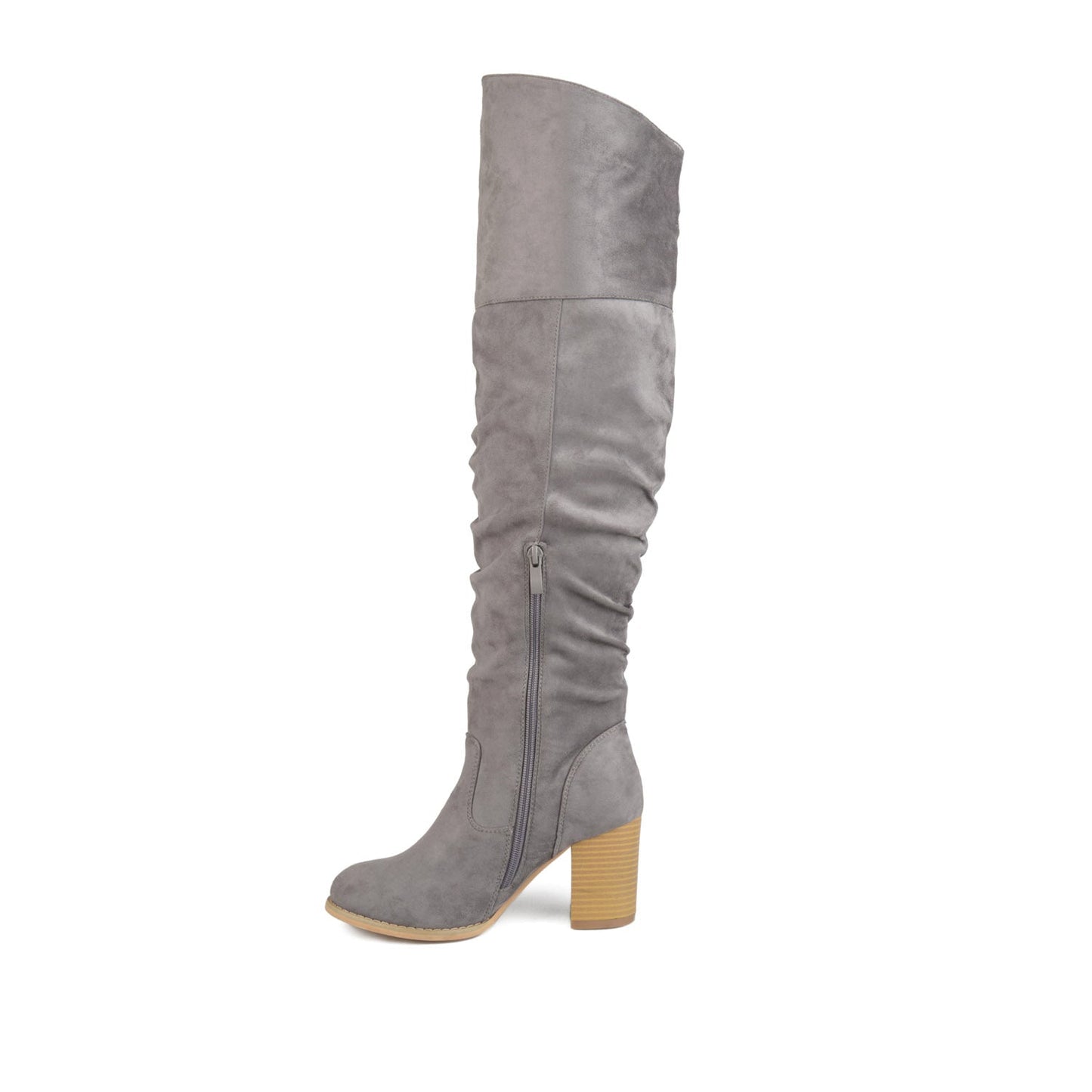 Journee KAISON THIGH HIGH BOOTS IN WIDE CALF - Grey Faux Suede