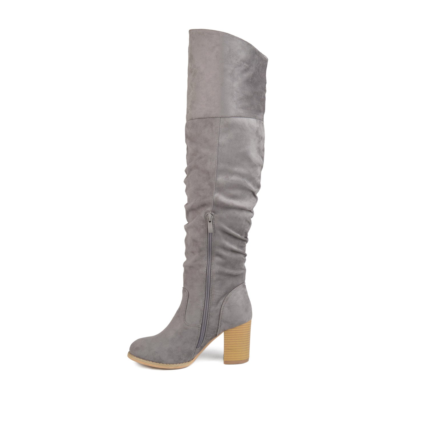 Journee KAISON THIGH HIGH BOOTS IN WIDE CALF - Grey Faux Suede