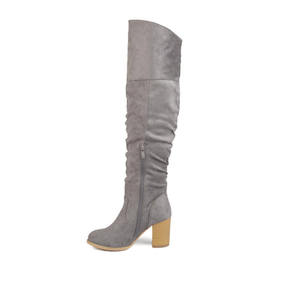 Journee KAISON THIGH HIGH BOOTS IN WIDE CALF - Grey Faux Suede