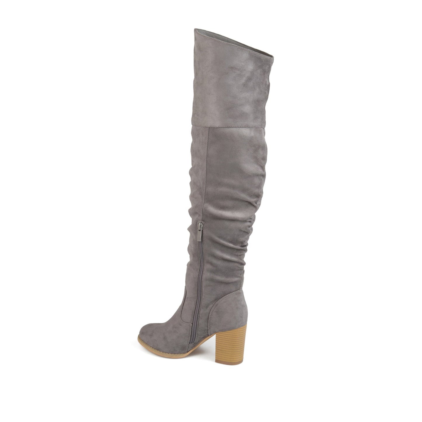 Journee KAISON THIGH HIGH BOOTS IN WIDE CALF - Grey Faux Suede