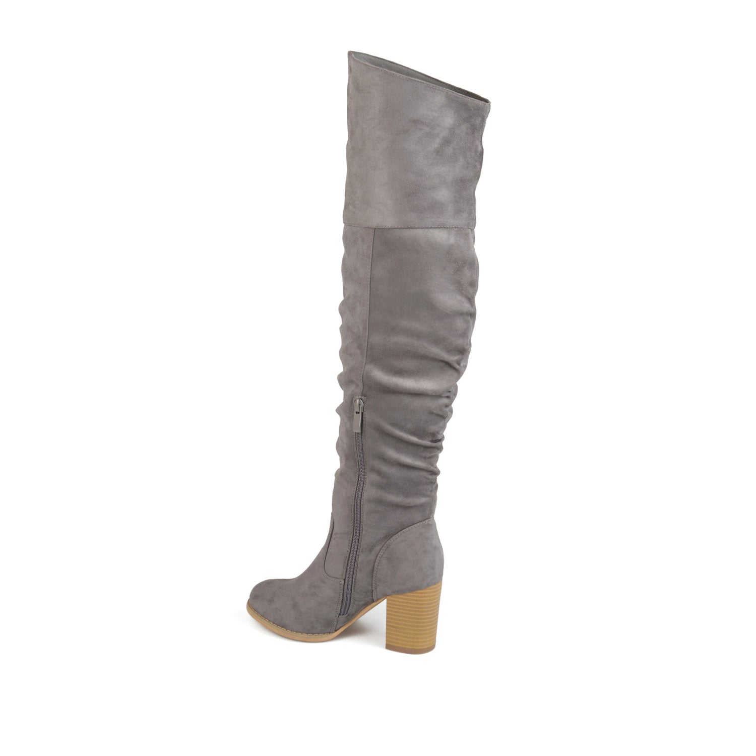 Journee KAISON THIGH HIGH BOOTS IN WIDE CALF - Grey Faux Suede