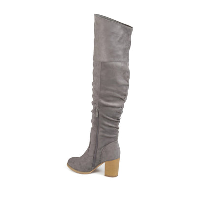 Journee KAISON THIGH HIGH BOOTS IN WIDE CALF - Grey Faux Suede