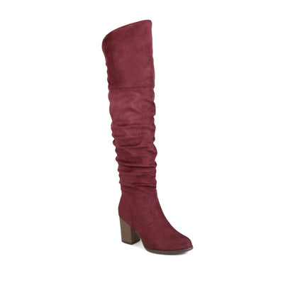 Journee KAISON THIGH HIGH BOOTS IN WIDE CALF - Wine Faux Suede