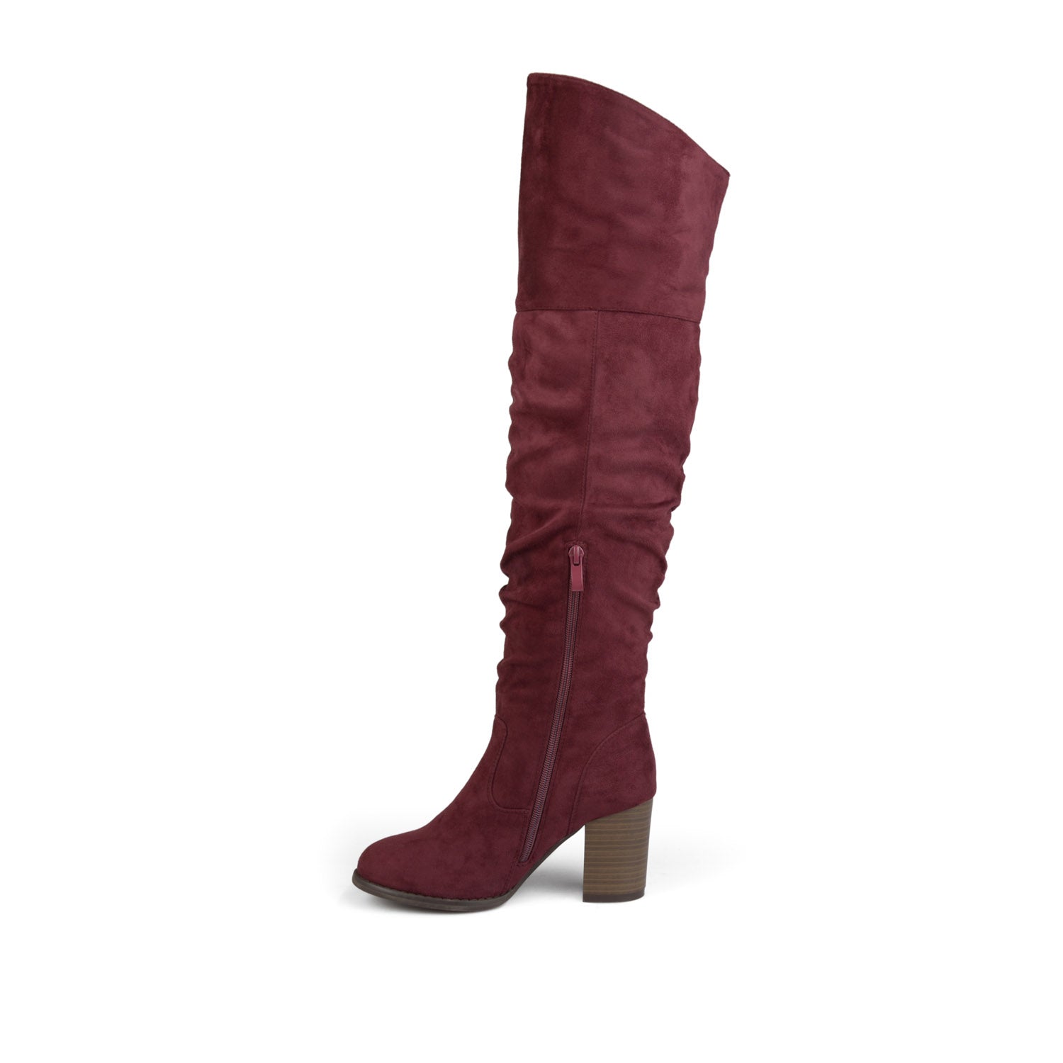 Journee KAISON THIGH HIGH BOOTS IN WIDE CALF - Wine Faux Suede