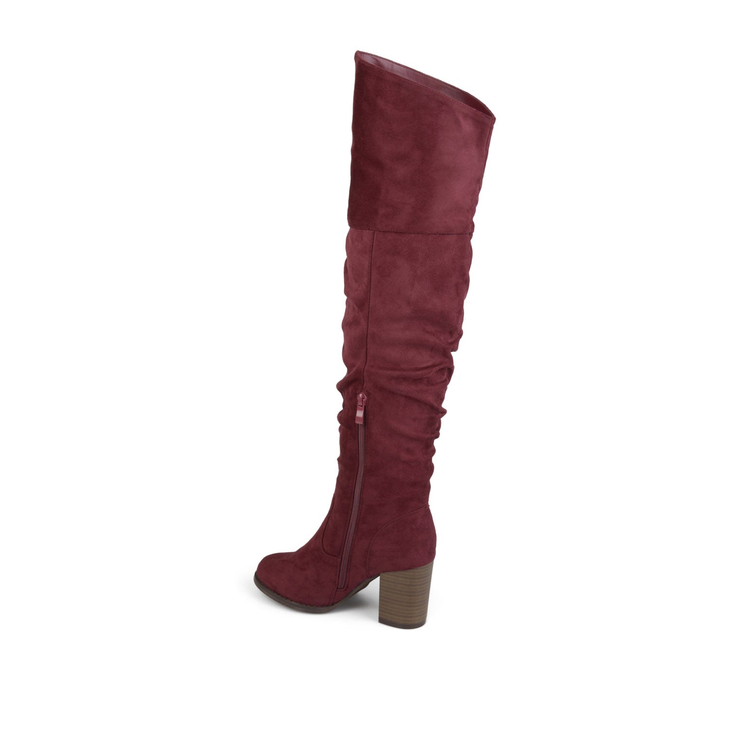 Journee KAISON THIGH HIGH BOOTS IN WIDE CALF - Wine Faux Suede