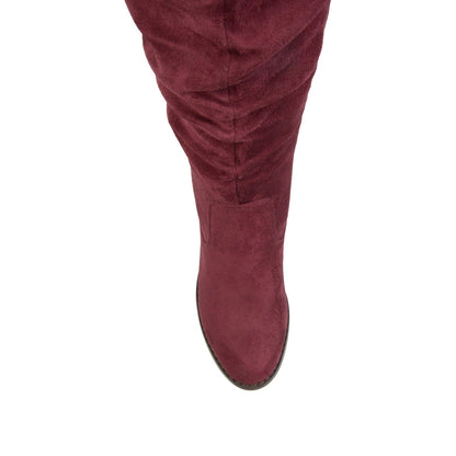 Journee KAISON THIGH HIGH BOOTS IN WIDE CALF - Wine Faux Suede