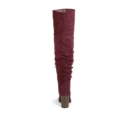 Journee KAISON THIGH HIGH BOOTS IN WIDE CALF - Wine Faux Suede
