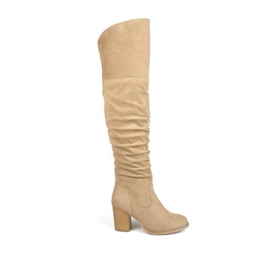 Journee KAISON THIGH HIGH BOOTS IN WIDE CALF - Stone Faux Suede
