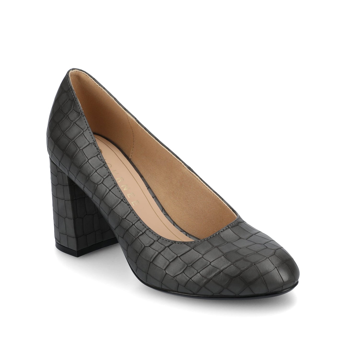 Journee SERAPHINA BLOCK HEEL PUMPS - Croco Charcoal