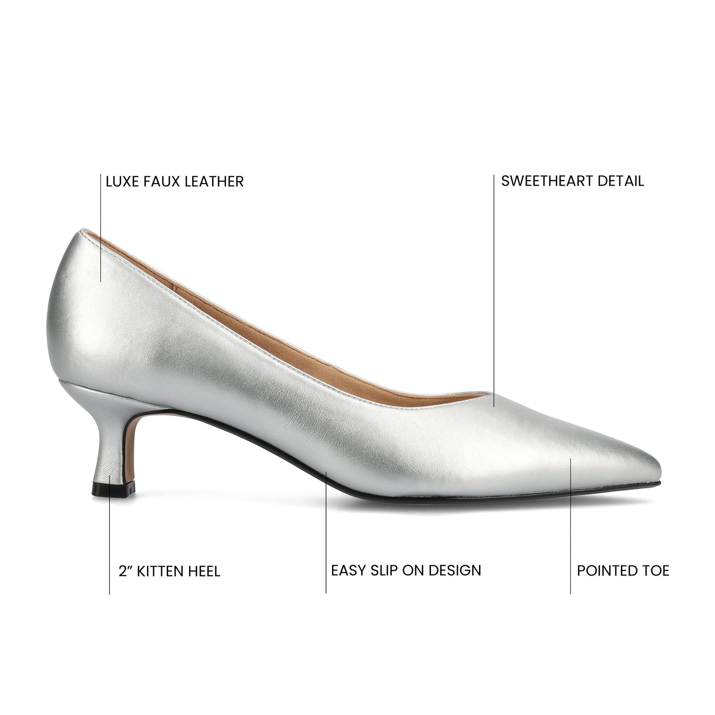 Journee PAMMIE KITTEN HEELS IN VEGAN LEATHER - Silver PU