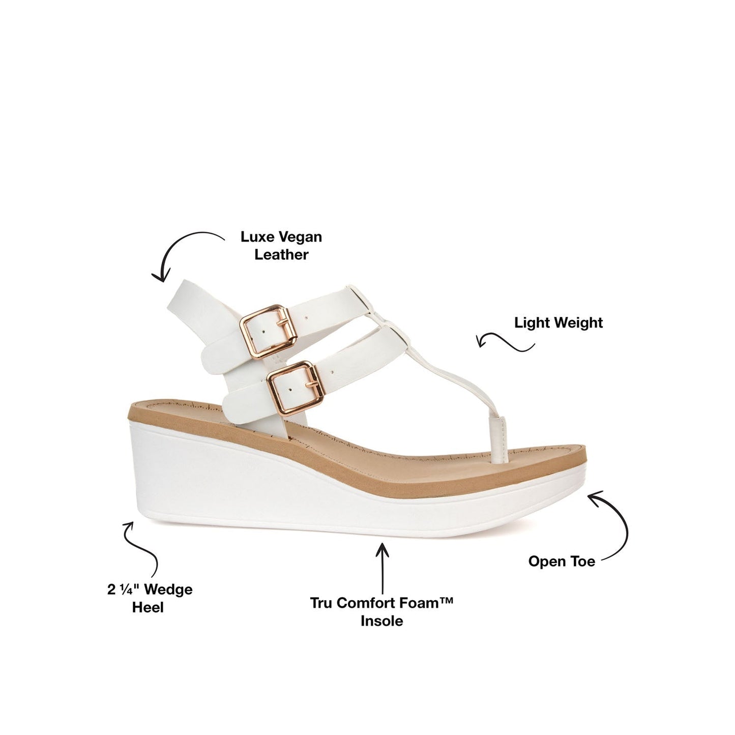 Journee BIANCA WEDGE HEELED SANDALS IN VEGAN LEATHER - White PU