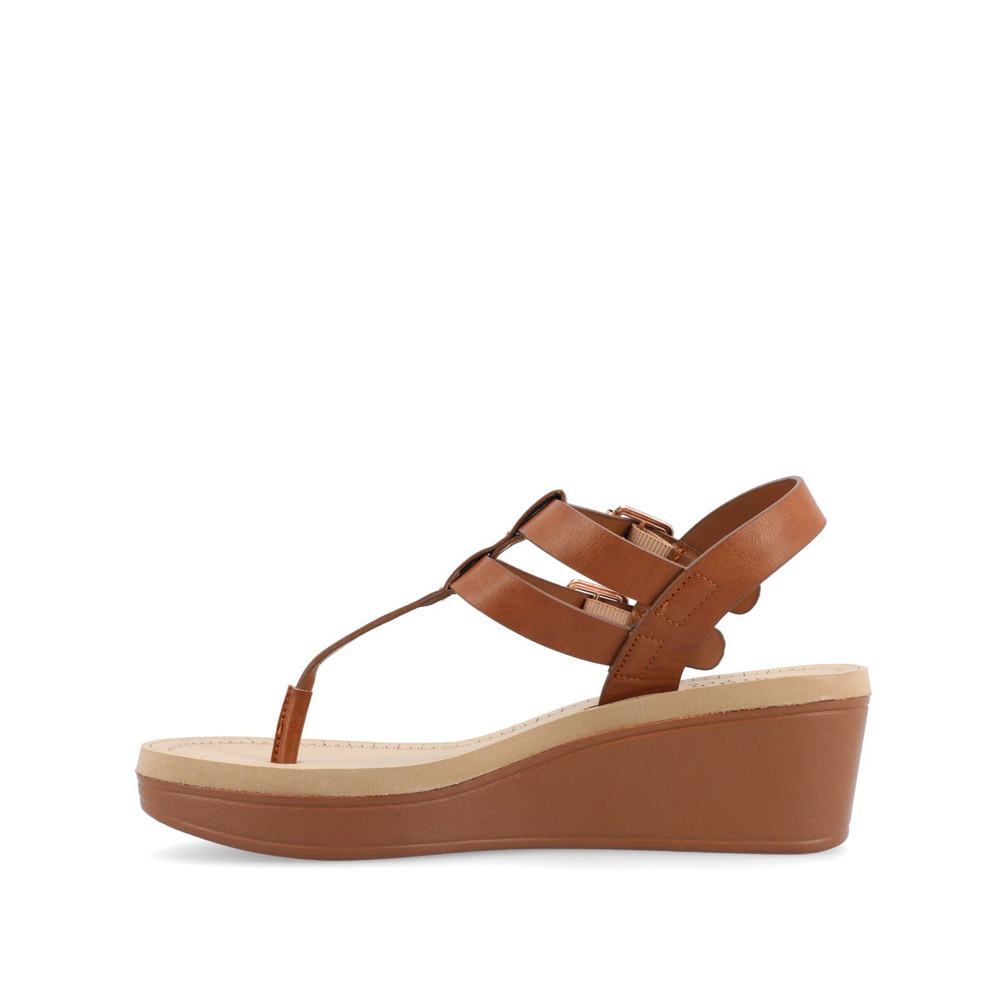 Journee BIANCA WEDGE HEELED SANDALS IN VEGAN LEATHER - Tan PU