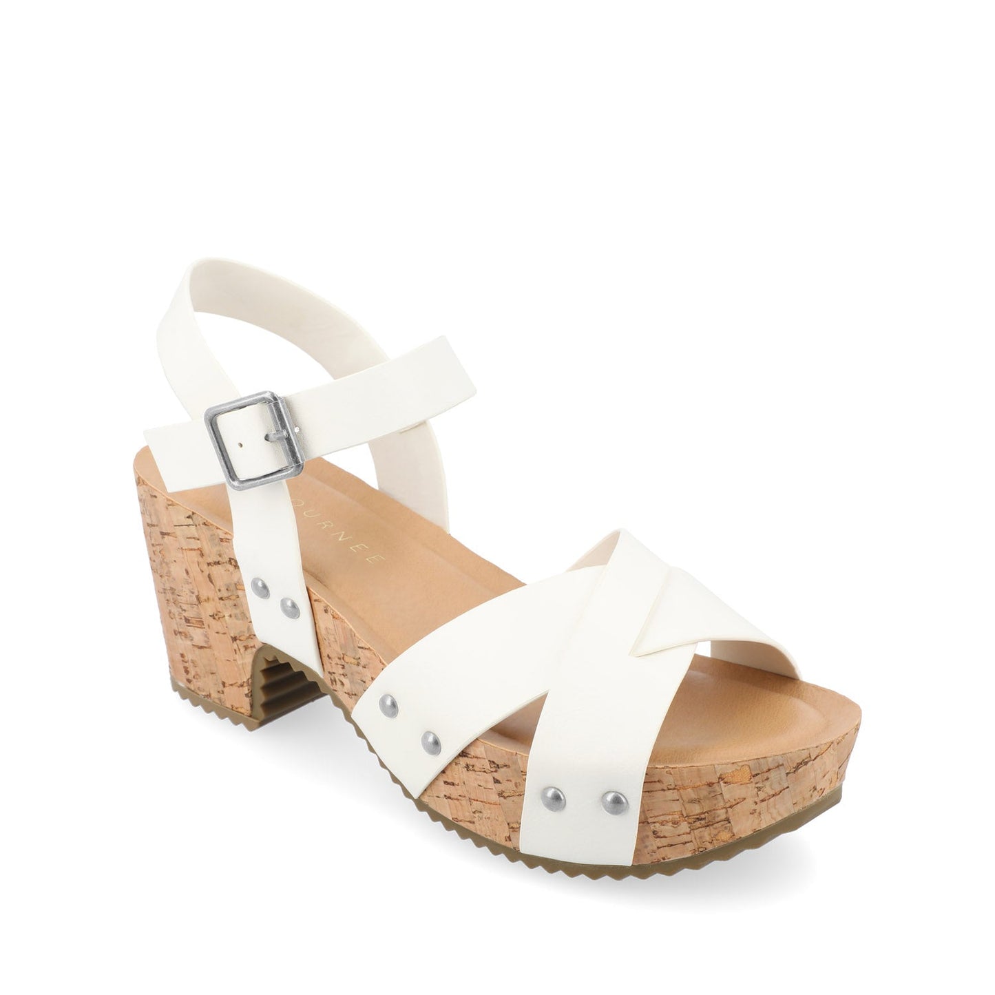 Journee VALENTINA HEELED SANDALS IN VEGAN LEATHER - White