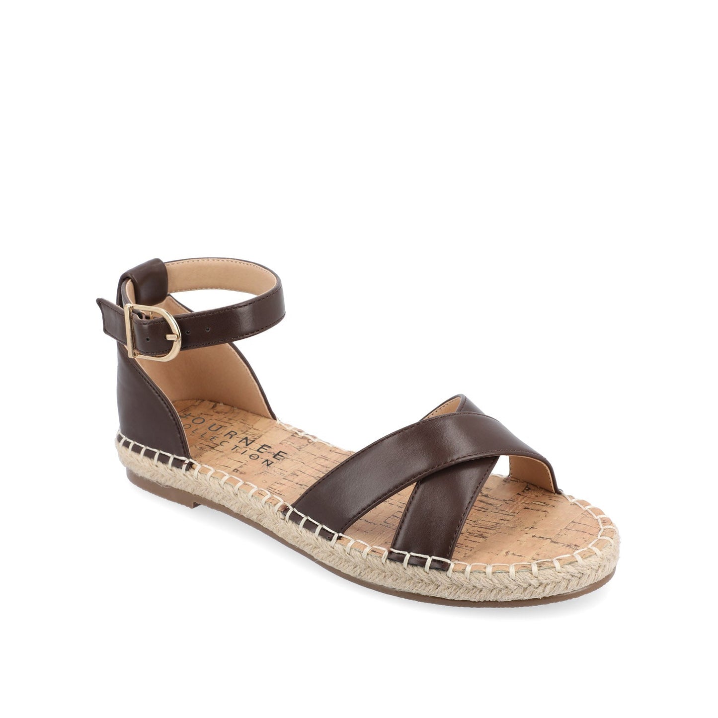 Journee LYDDIA ESPADRILLE SANDALS IN VEGAN LEATHER - Brown